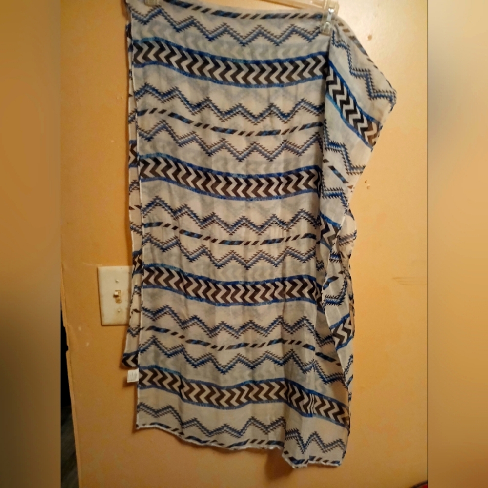 Sheer scarf white and blue colorful designs